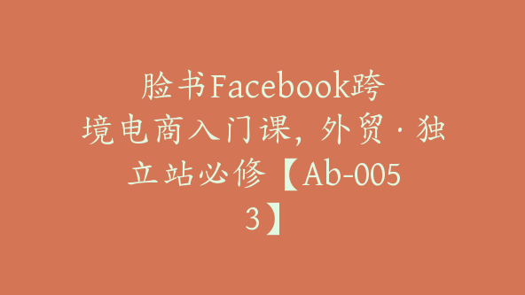 脸书Facebook跨境电商入门课,外贸·独立站必修【Ab-0053】