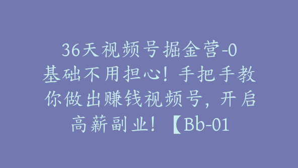 36天视频号掘金营-0基础不用担心！手把手教你做出赚钱视频号，开启高薪副业！【Bb-0130】