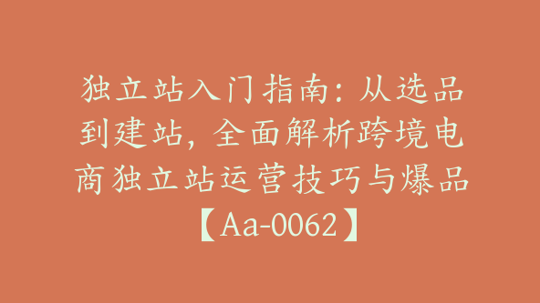 独立站入门指南：从选品到建站，全面解析跨境电商独立站运营技巧与爆品【Aa-0062】
