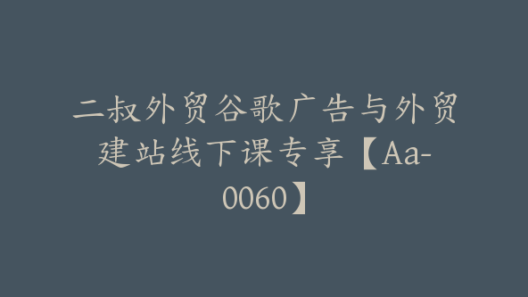 二叔外贸谷歌广告与外贸建站线下课专享【Aa-0060】