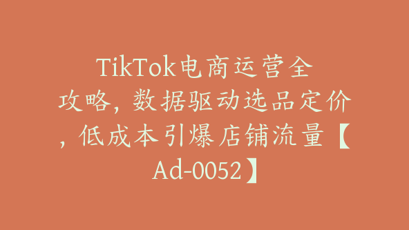 TikTok电商运营全攻略，数据驱动选品定价，低成本引爆店铺流量【Ad-0052】