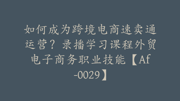 如何成为跨境电商速卖通运营？录播学习课程外贸电子商务职业技能【Af-0029】