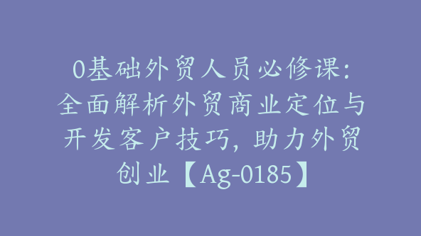 0基础外贸人员必修课：全面解析外贸商业定位与开发客户技巧，助力外贸创业【Ag-0185】
