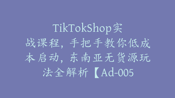 TikTokShop实战课程，手把手教你低成本启动，东南亚无货源玩法全解析【Ad-0053】